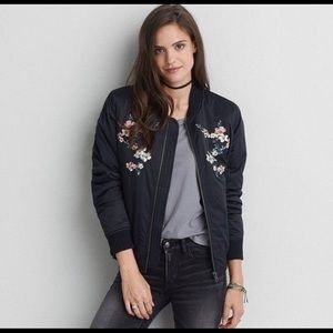 American Eagle black embroidered bomber jacket XS
